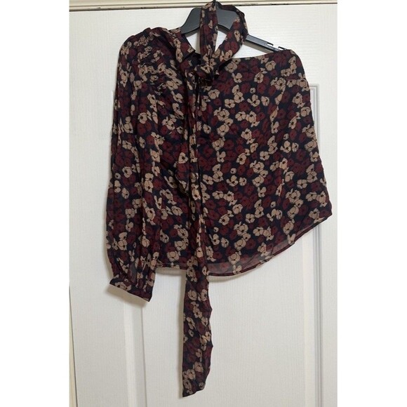 Polo Ralph Lauren Georgette Tie-Neck One-Shoulder Blouse 4 Chiffon Chic Floral - Picture 8 of 13